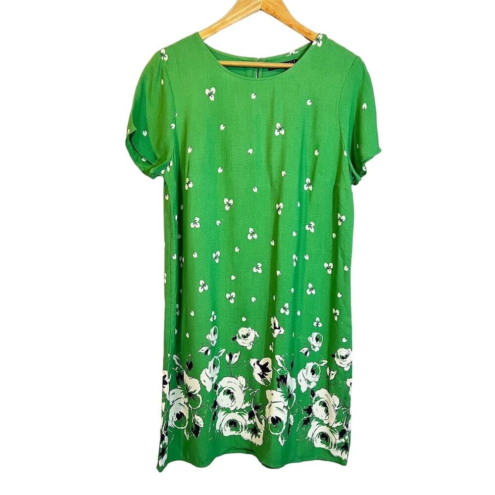 NWT Abercrombie & Fitch Women's Floral Shift Dress Kelly Green White Knee Length